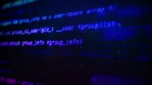 Blue Neon-Programmcode auf einem Computerbildschirm