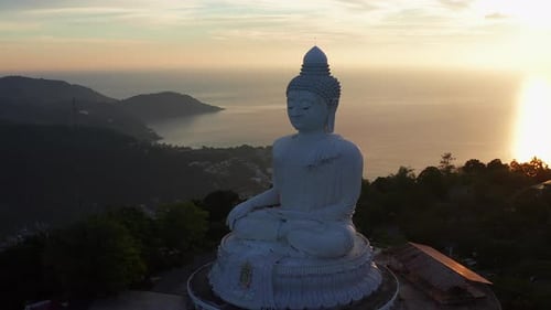 Aerial View of Big Buddha Viewpoint at Sunset in Phuket Province Thailand