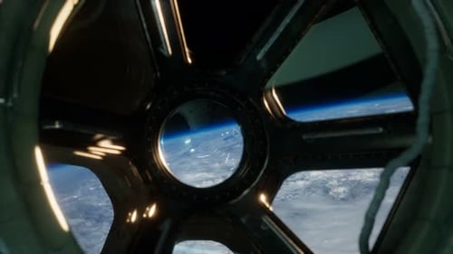 Cockpit View From International Space Station Operating Nearby of Planet Earth