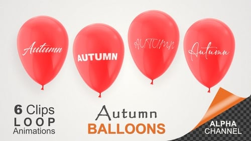 Floating Red Balloons with Autumn Text Animation