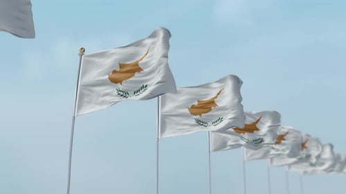 Cyprus Flags Waving in Wind with Clear Sky
