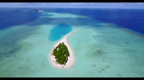 Aerial view tourism of relaxing lagoon beach time by aqua blue ocean with white sand background of a