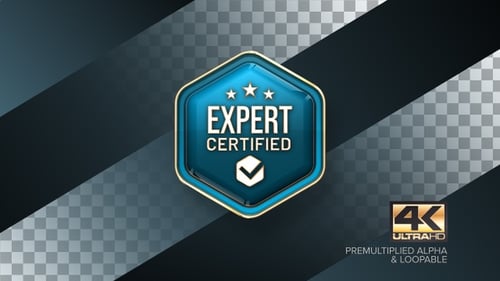 Elemento de diseño de bucle 4K con insignia giratoria certificada por expertos