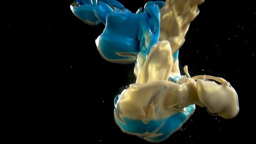 Blue and Gold Paint Mixing in Slow Motion