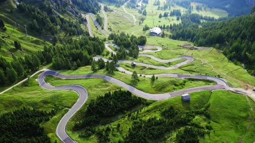 Stunning winding road at Passo Gardena in Dolomites