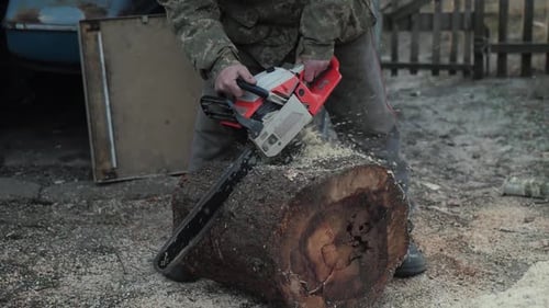 Sawing Old Stump Slowmotion