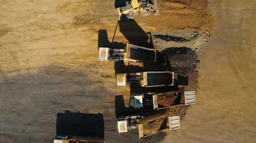 Aerial View of the Excavator and Dump Truck