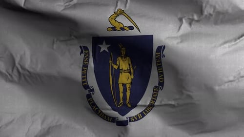 Massachusetts State Flag Waving with Realistic Fabric Texture
