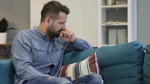 Sick Man Sitting and Coughing, Cough Infection