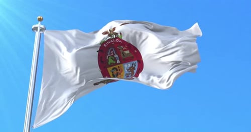 Sinaloa State Flag Waving Against Blue Sky