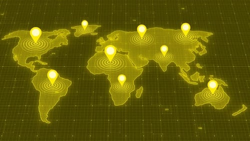 Digital World Map with Animated Location Pins
