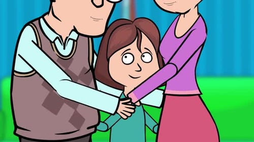 Animated Cartoon Parents and Child Hugging Together