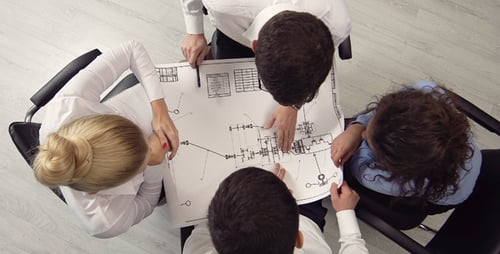 Corporate Team Meeting, Blueprint Design from Birds Eye View