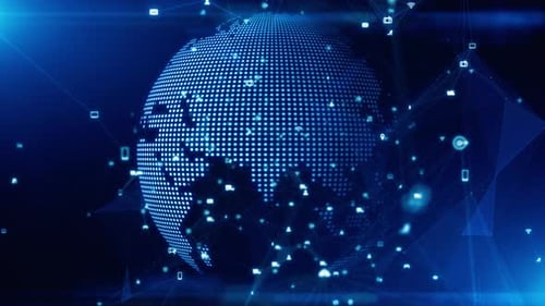 Futuristic Digital Earth Network with Global Technology Icons