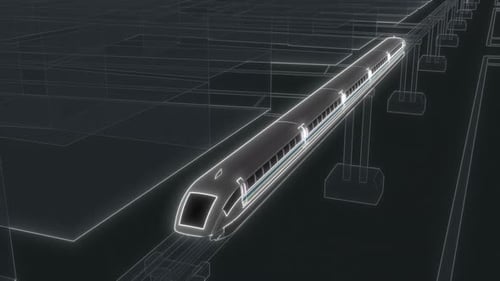 Tren de levitación magnética Maglev en estilo futurista de ciencia ficción 3D