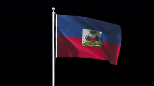 Haiti Flag Waving on Flagpole Realistic Animation