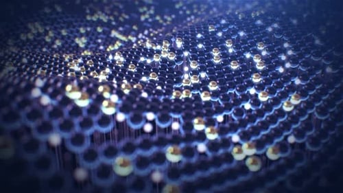 Abstract Blue and Gold Spheres Waving Technology Grid