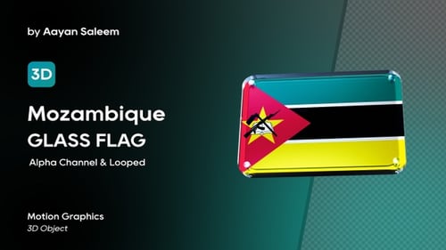 3D Animated Mozambique Flag with Glossy Glass Effect