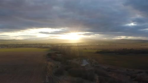 Scenic Aerial of Countryside at Sunrise or Sunset