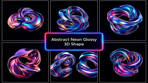 Animated Glossy Neon 3D Abstract Shape Elements