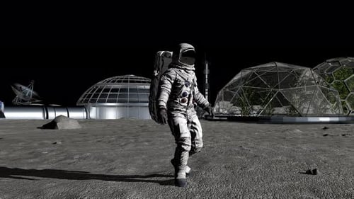 Astronaut Walking On The Moon Colony Of The Future