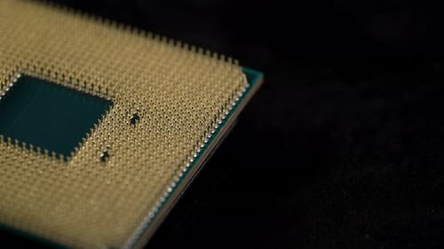 Powerful Central Processing Unit Presented in Macro. Contact Feet Are Gold Plated for Less