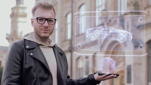 Futuristic Holographic Display with Animated 3D Car and Globe