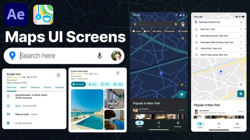 Clean Mobile Map UI and Navigation Screen Animation