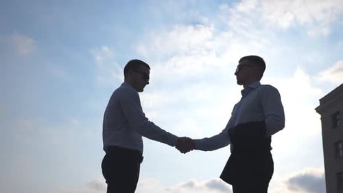 Business Handshake Silhouette Against Cloudy Sky