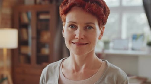 Smiling Woman with Red Hair Portrait Close-Up