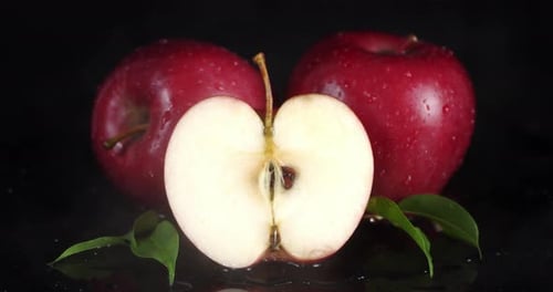 Fresh Red Apples in the Rain.