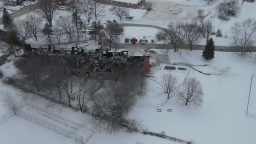 aftermath of a Burned building during winter