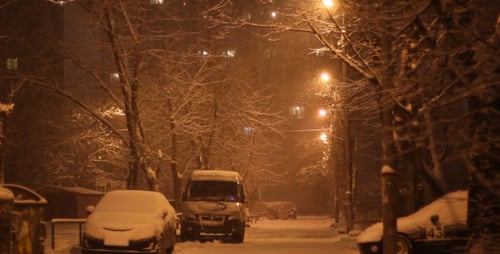 Night Snow Fall Street