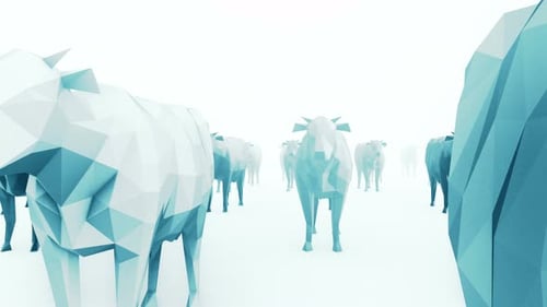 Low Poly Geometric Cows Walking Animation