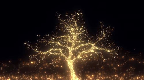 Golden Sparkling Tree Animation with Glowing Glitter Particles