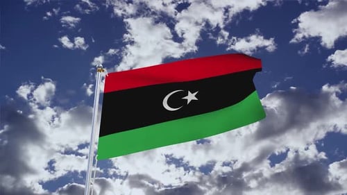 Flagge Libyens mit Himmel