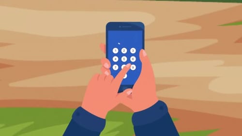 Flat Design Animation of Hands Dialing 911 on a Smartphone