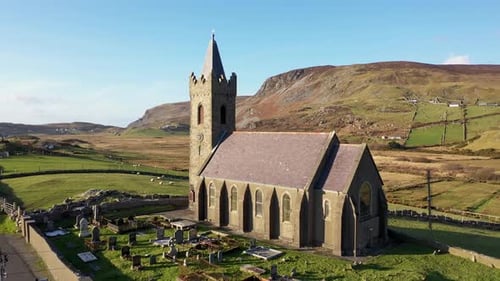 Aerial View of the Church of Ireland in Glencolumbkille Republic of Ireland