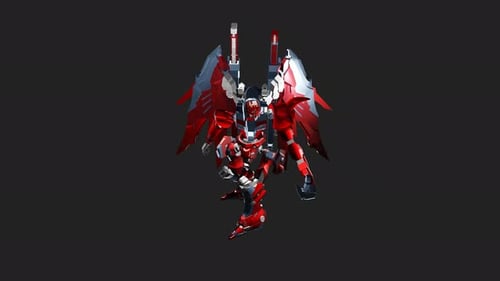 Futuristic Red Robot Mech 3D Animation with Dynamic Wings
