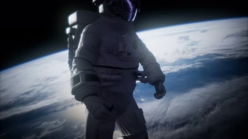 Astronaut in Space Suit Orbiting Planet Earth