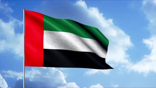 United Arab Emirates Flag Waving Loop Against Blue Sky