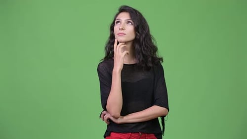 Woman Contemplating Deeply on Green Screen
