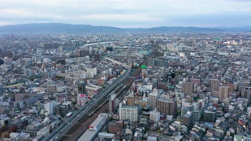 Aerial view 4k video by drone of building in Osaka city