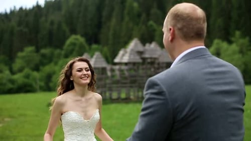 Romantic Wedding Moment Couple of Newlyweds Smiling Portrait