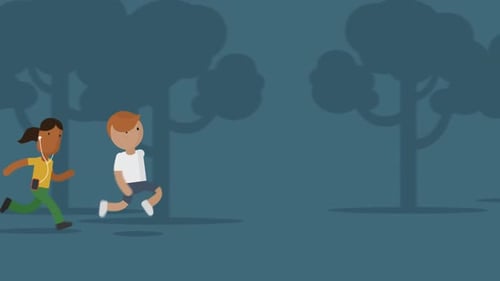 Cartoon animation of jogging in the city park. People spend time practicing.
