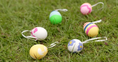 Colorful Easter Eggs on Green Grass