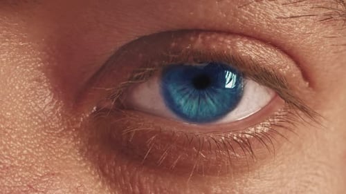 Close Up Macro Blue Eye Opening Human Iris Natural Beauty