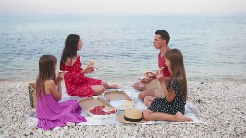 Family Having a Picnic on the Beach