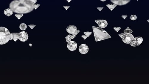 Diamanten fallen auf schwarzen Bildschirm