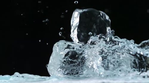 Close Up Ice Cubes and Splashing Water